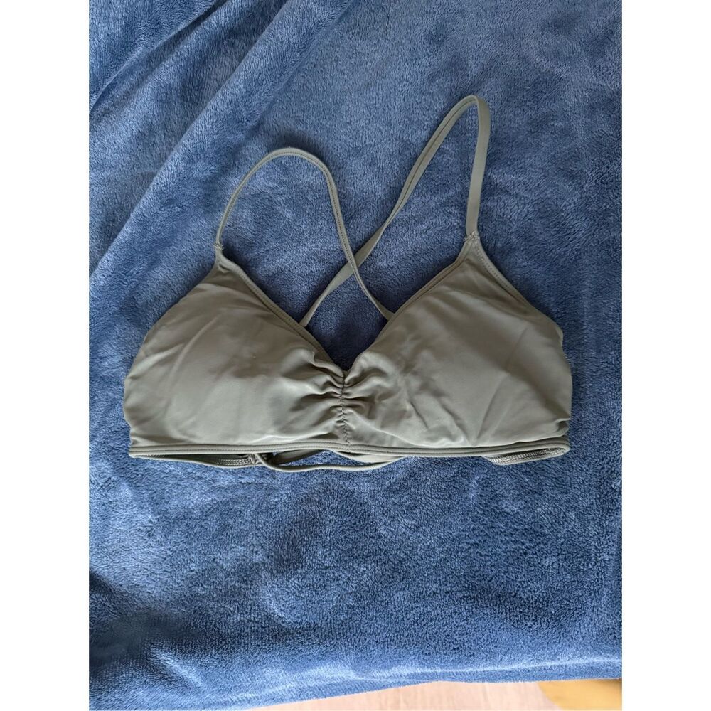 Aerie Triangle Bikini Top Medium Women's Green Cross Back Padded Bandeau